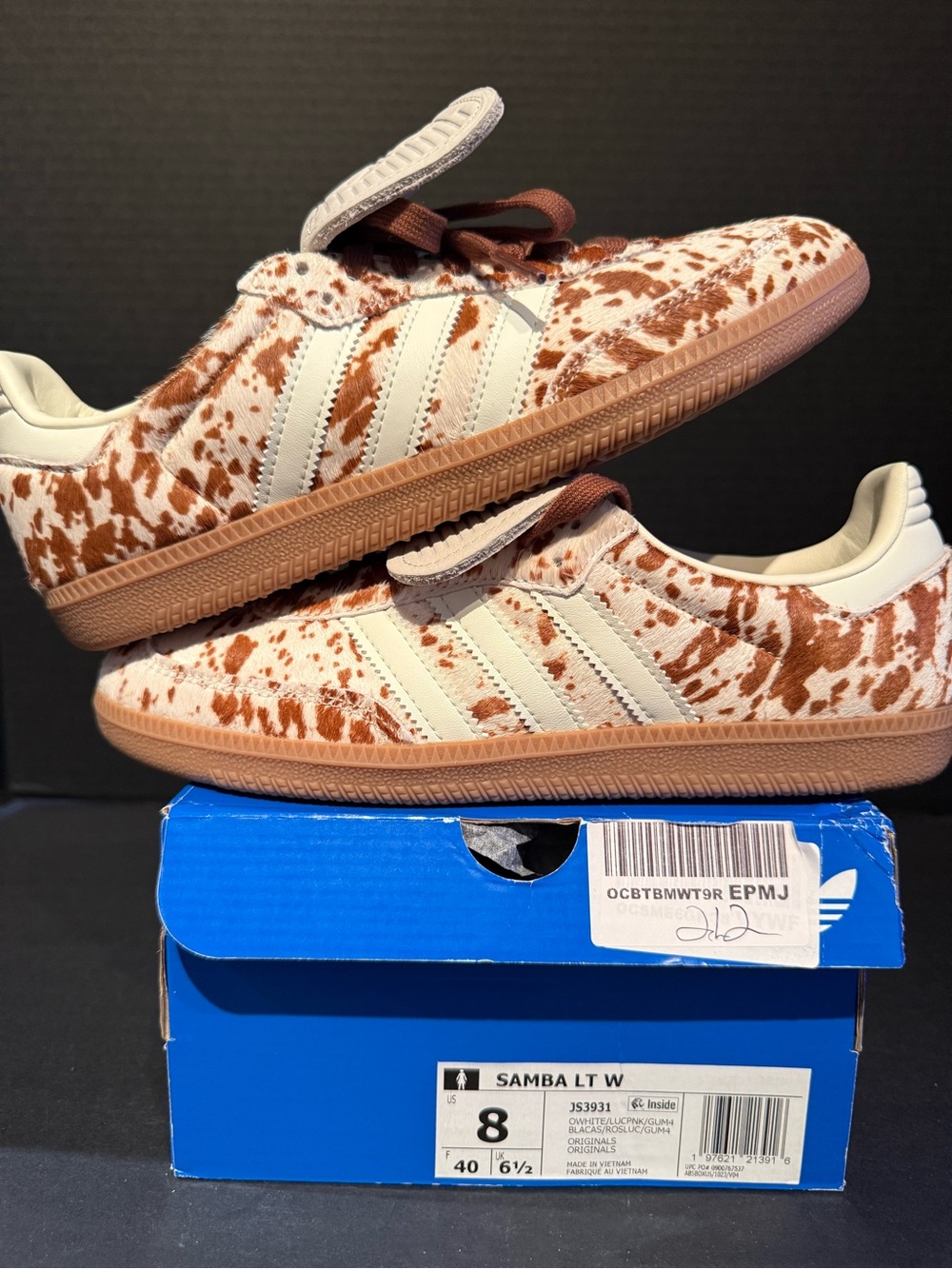 Adidas Women’s Samba LTSneakers in Cream & Brown cow print Spotted Pattern